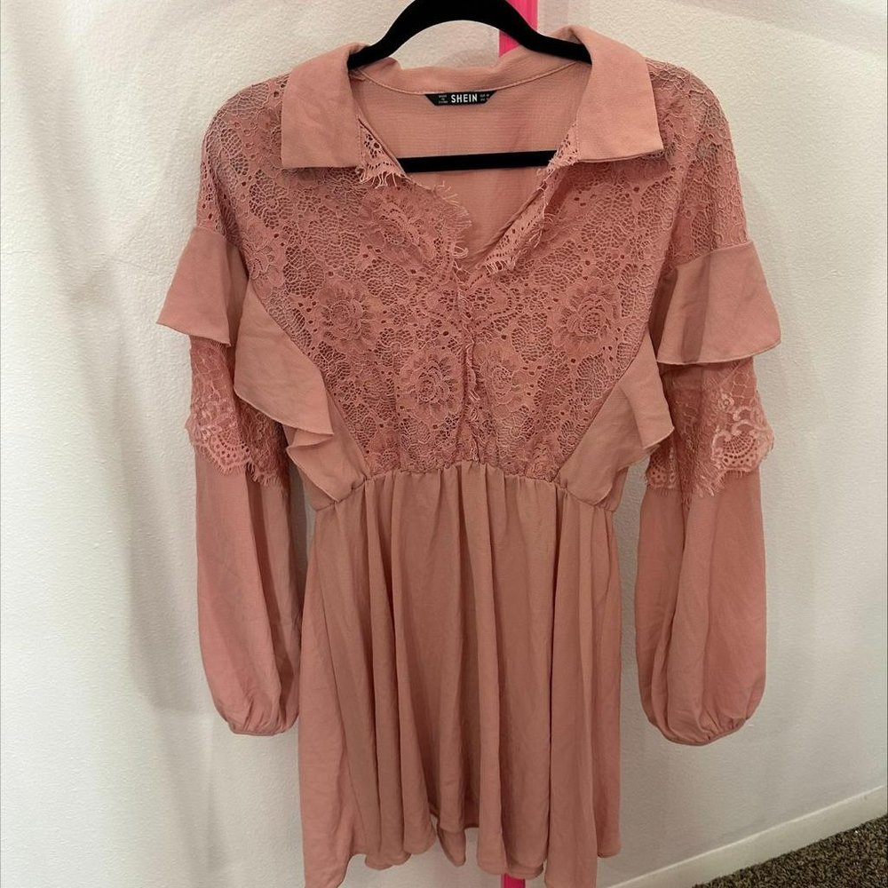 SHEIN LONG SLEEVE RUFFLED MINI DRESS- SIZE M‎